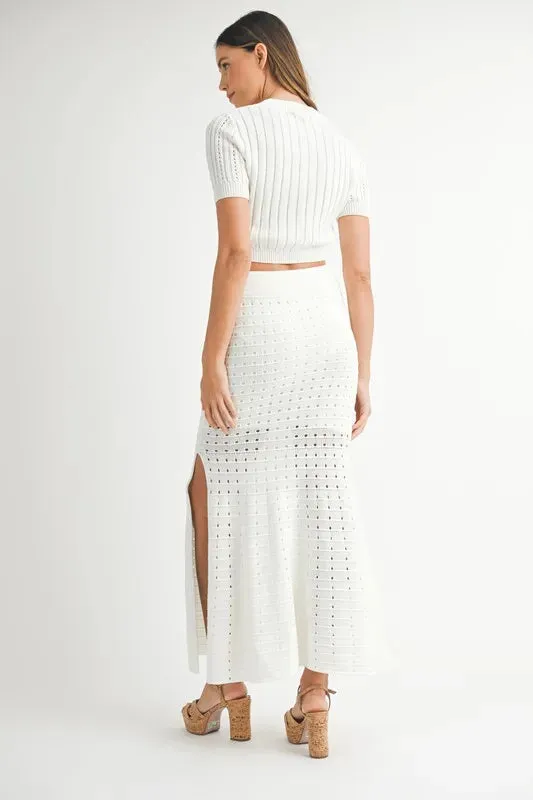 MABLE Pointelle Short Sleeve Crop Top and Slit Skirt Sweater Set sold by Charming Charlie product image thumbnail 4