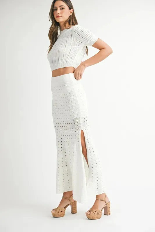 MABLE Pointelle Short Sleeve Crop Top and Slit Skirt Sweater Set sold by Charming Charlie product image thumbnail 3