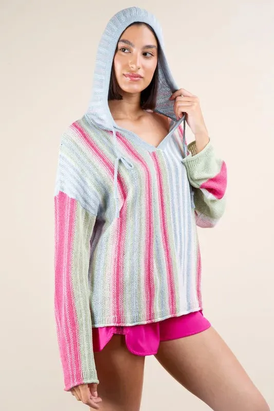 VERY J Multi Color Stripe Long Sleeve Knit Hoodie sold by Charming Charlie product image thumbnail 4