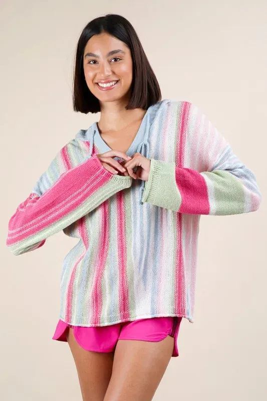 VERY J Multi Color Stripe Long Sleeve Knit Hoodie sold by Charming Charlie