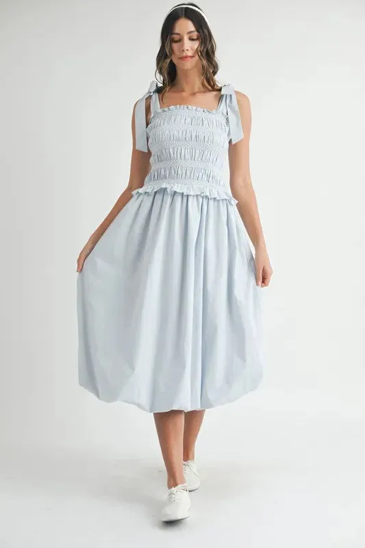 MABLE Smocked Bodice Bubble Midi Dress sold by Charming Charlie