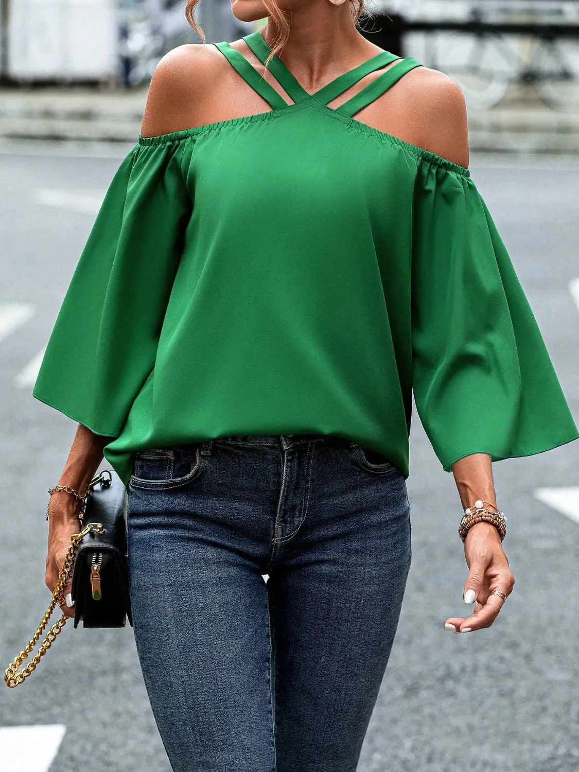 Cold Shoulder 3/4 Sleeve Blouse sold by Charming Charlie product image thumbnail 4
