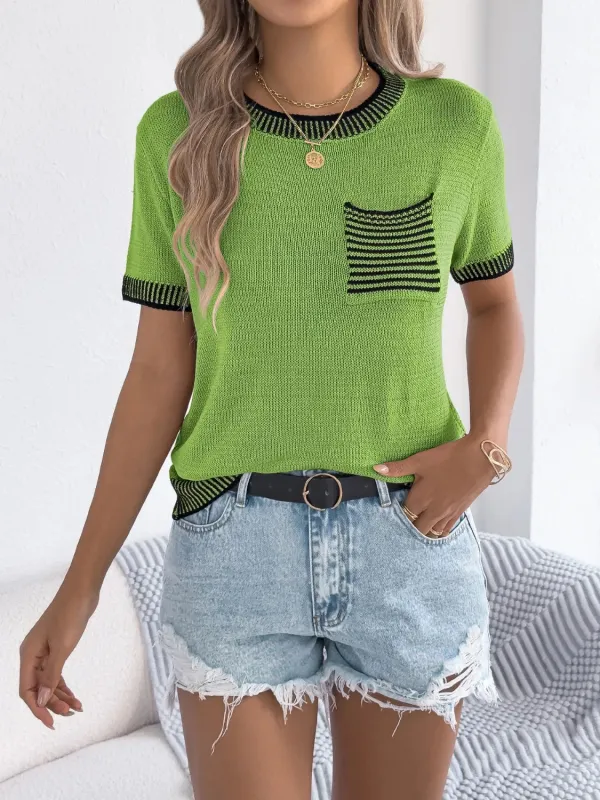 Round Neck Short Sleeve Knit Top sold by Charming Charlie