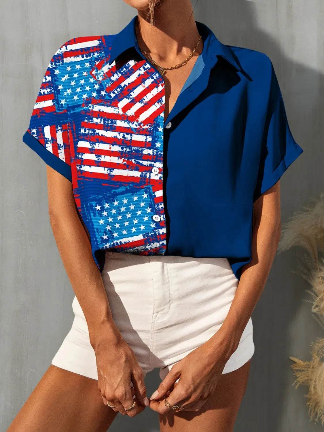 US Flag Collared Neck Short Sleeve Shirt sold by Charming Charlie