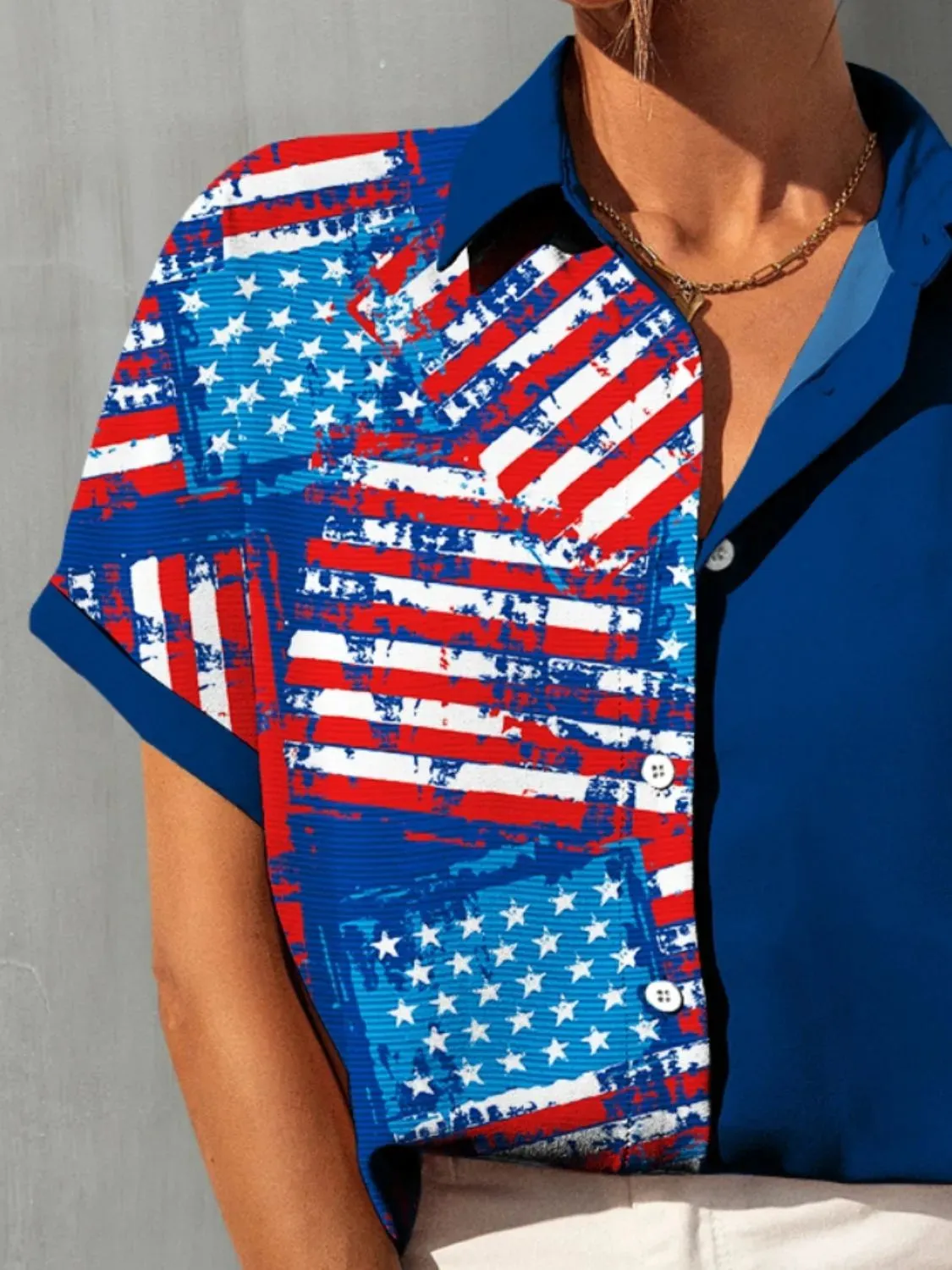 US Flag Collared Neck Short Sleeve Shirt sold by Charming Charlie product image thumbnail 3