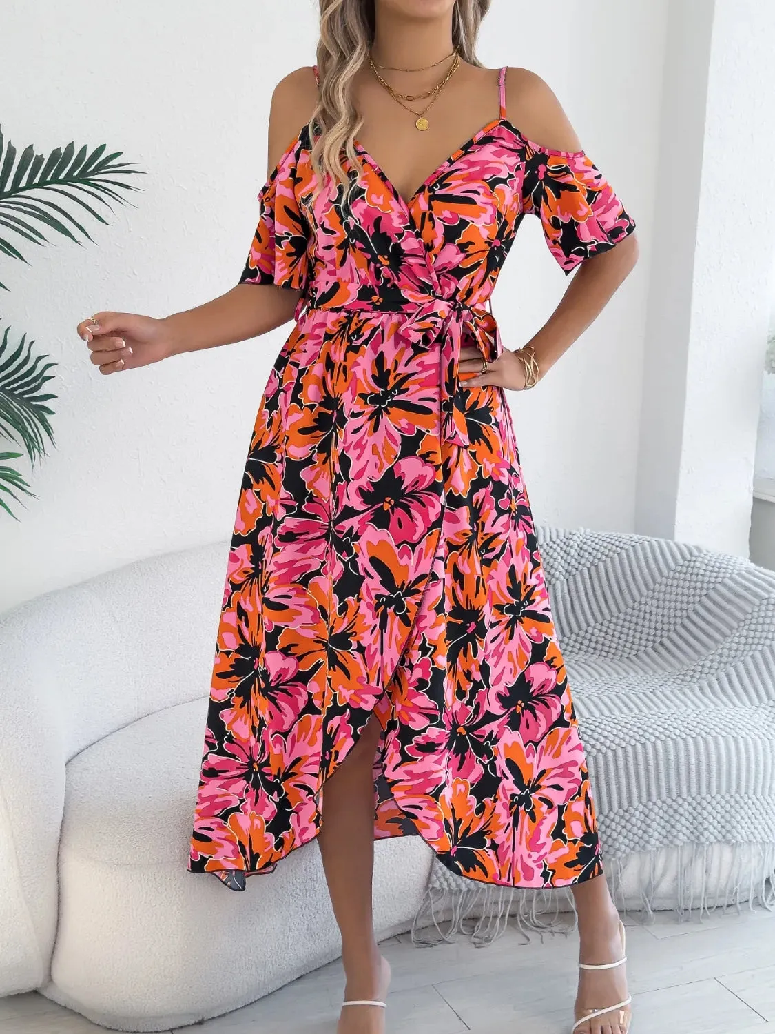 Printed Cold Shoulder Midi Cami Dress sold by Charming Charlie