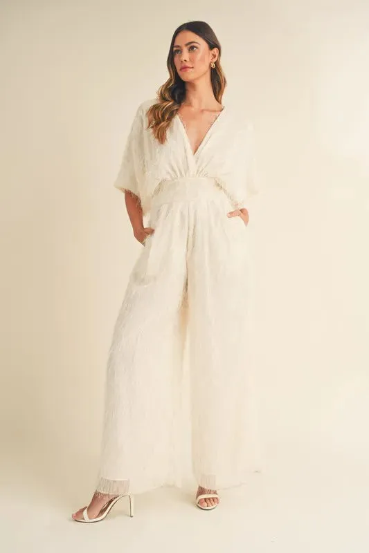 MABLE Fluffy Deep V Neck Wide Leg Jumpsuit sold by Charming Charlie product image thumbnail 2