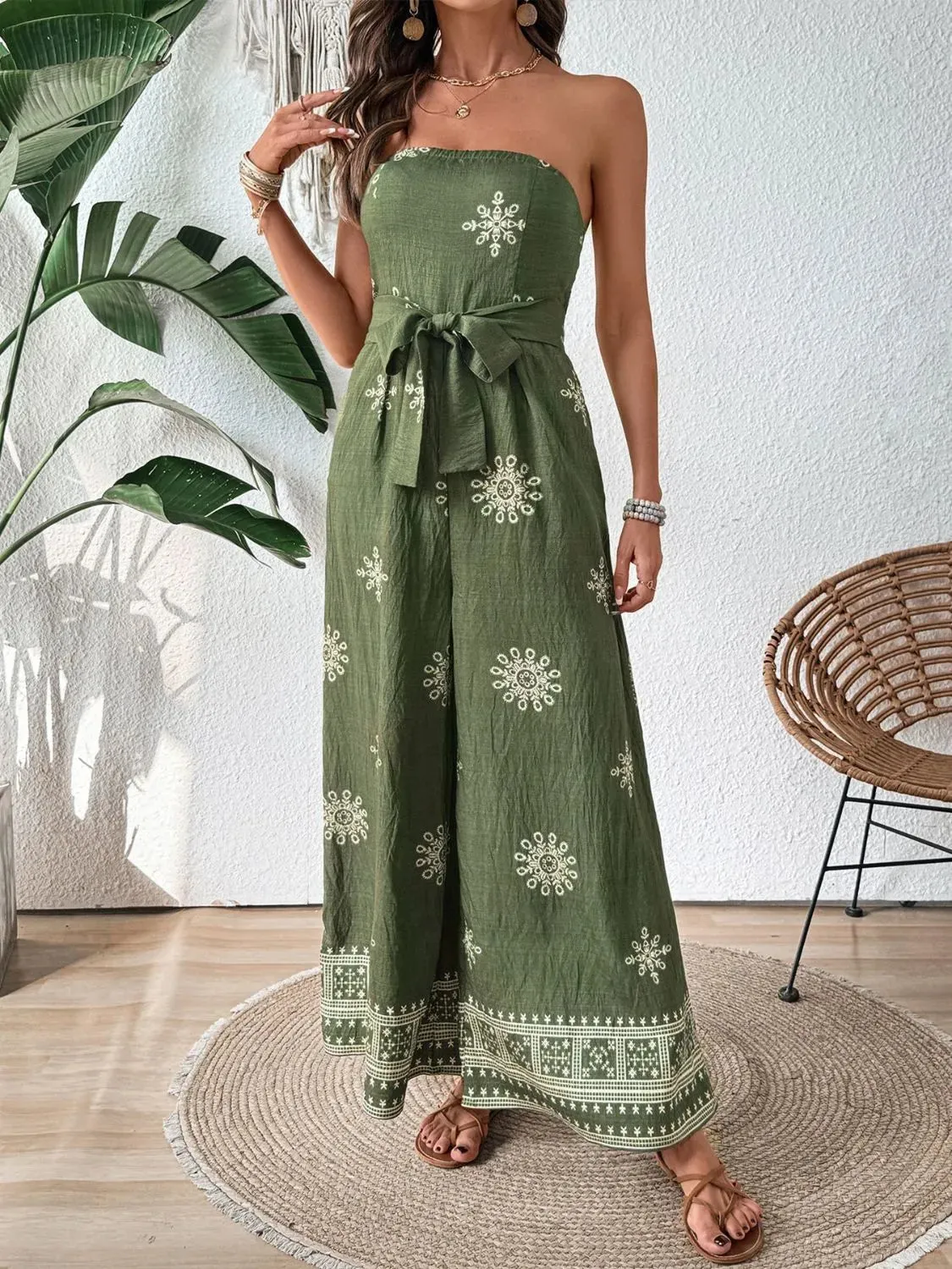 Printed Wide Leg Tube Jumpsuit sold by Charming Charlie product image thumbnail 3