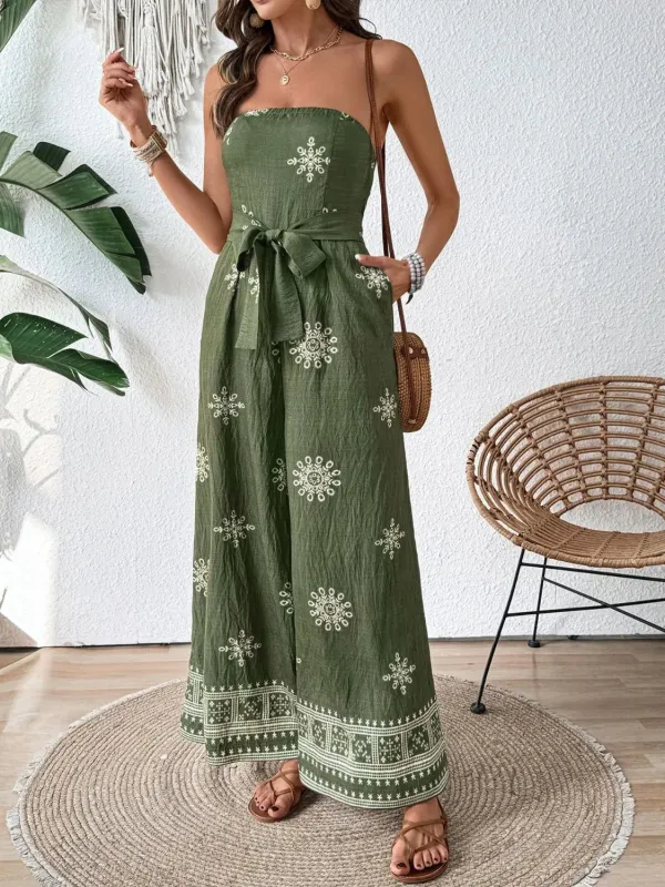 Printed Wide Leg Tube Jumpsuit sold by Charming Charlie