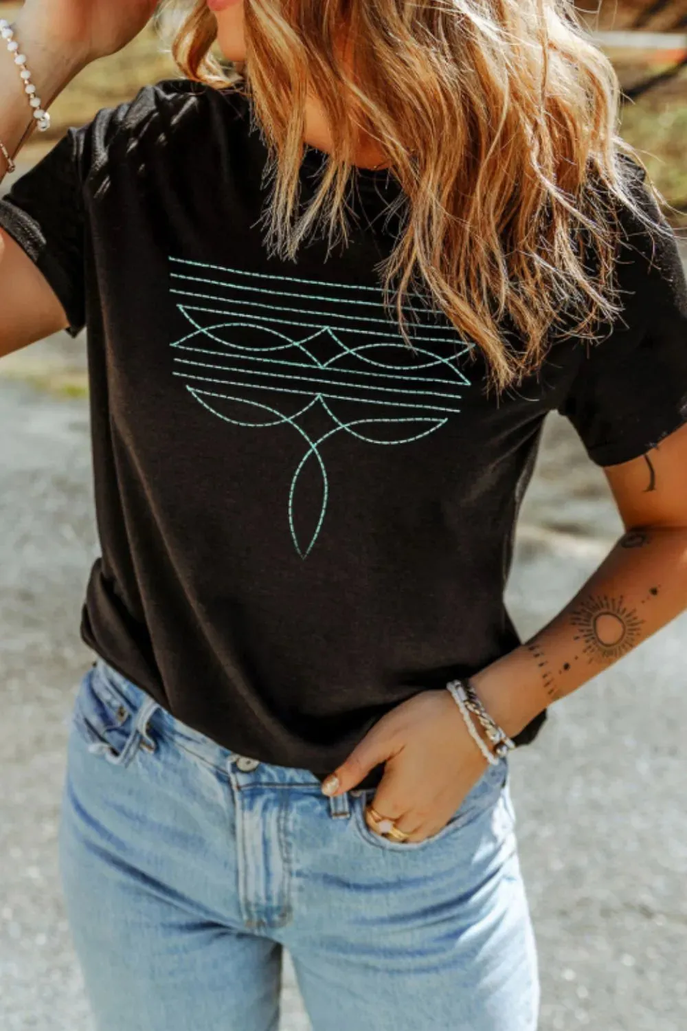 Embroidered Round Neck Short Sleeve T-Shirt sold by Charming Charlie product image thumbnail 3