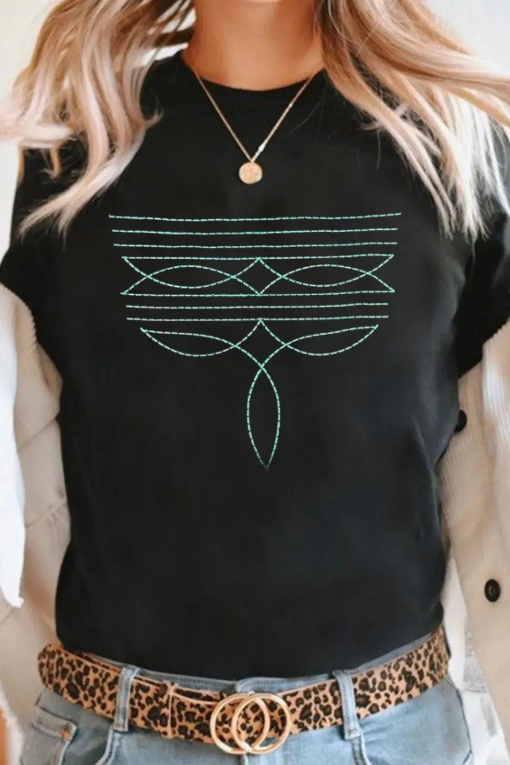 Embroidered Round Neck Short Sleeve T-Shirt sold by Charming Charlie product image thumbnail 5