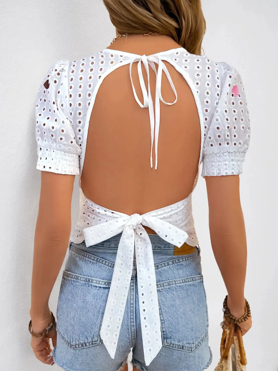 Eyelet Heart Square Neck Short Sleeve Blouse sold by Charming Charlie product image thumbnail 5