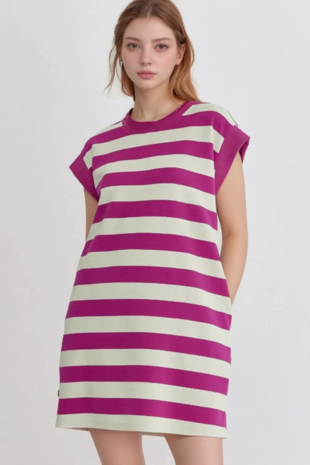 Stripe Cap Sleeve Pocketed Shift Tee Dress sold by Charming Charlie