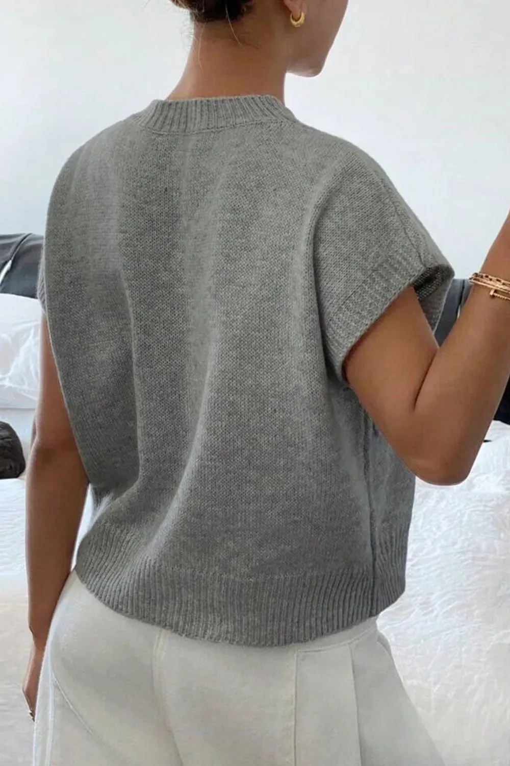 Flower Pattern Ribbed Trim Short Sleeve Boxy Sweater sold by Charming Charlie product image thumbnail 2