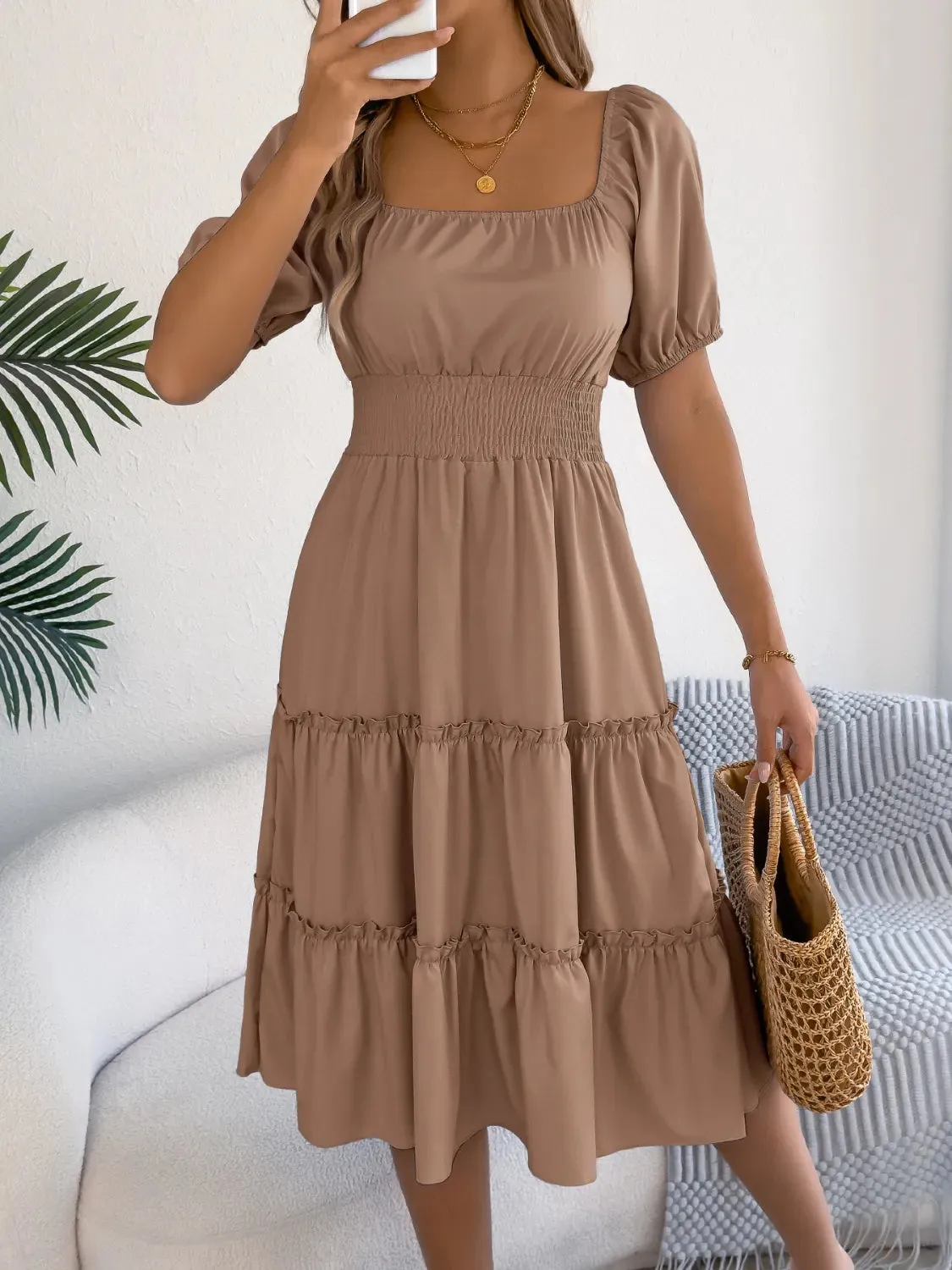 Square Neck Short Puff Sleeve Dress sold by Charming Charlie product image thumbnail 2