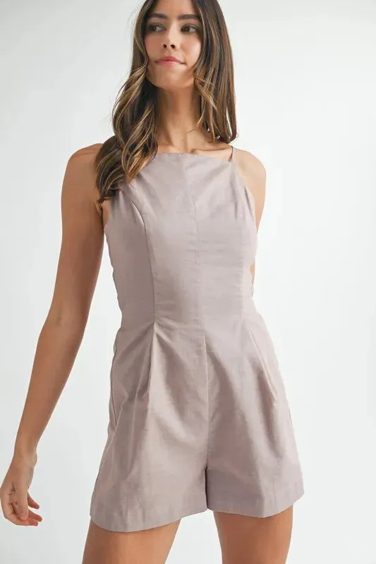 MABLE Adjustable Shoulder Strap Linen Romper sold by Charming Charlie