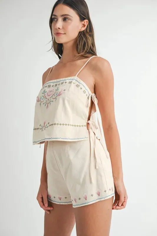 MABLE Embroidered Crop Top and Shorts Set sold by Charming Charlie product image thumbnail 2