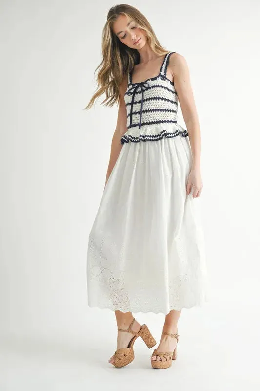 MABLE Crochet Stripe Knit Eyelet Mix Midi Dress sold by Charming Charlie product image thumbnail 5