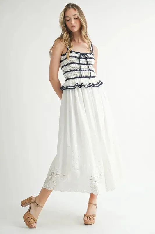 MABLE Crochet Stripe Knit Eyelet Mix Midi Dress sold by Charming Charlie product image thumbnail 2