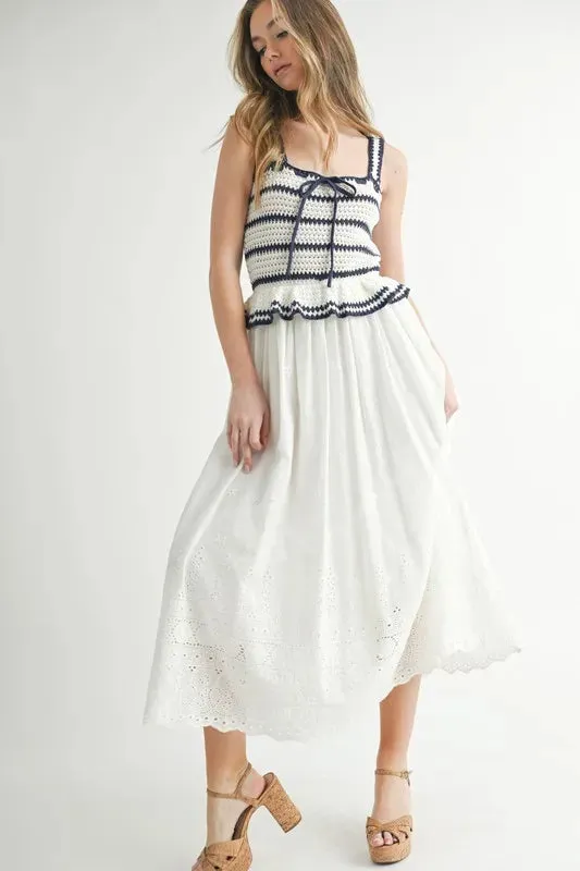 MABLE Crochet Stripe Knit Eyelet Mix Midi Dress sold by Charming Charlie product image thumbnail 3