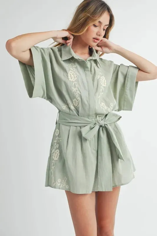 MABLE Embroidered Button Down Collared Neck Romper sold by Charming Charlie product image thumbnail 3