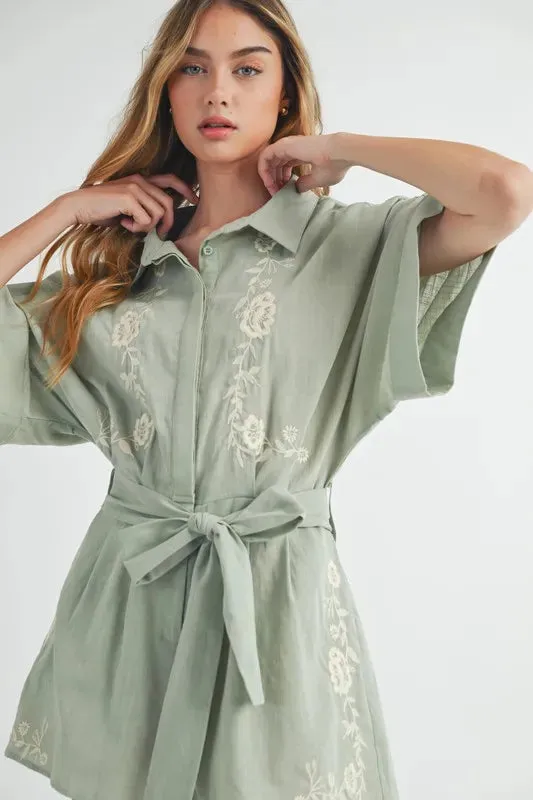 MABLE Embroidered Button Down Collared Neck Romper sold by Charming Charlie product image thumbnail 2