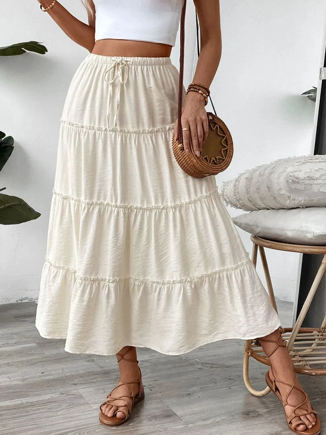 Drawstring Frill Tiered Skirt sold by Charming Charlie