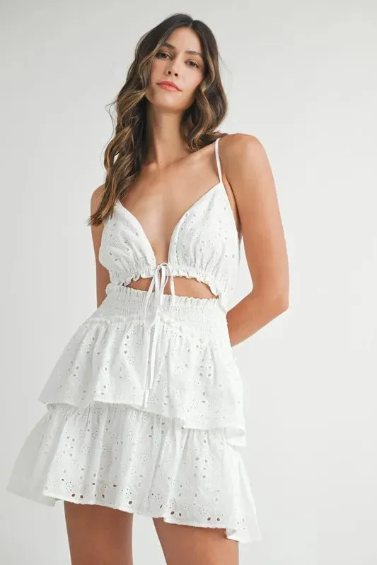 MABLE Lace Eyelet Ruffle Mini Dress With Front Cutout sold by Charming Charlie product image thumbnail 5