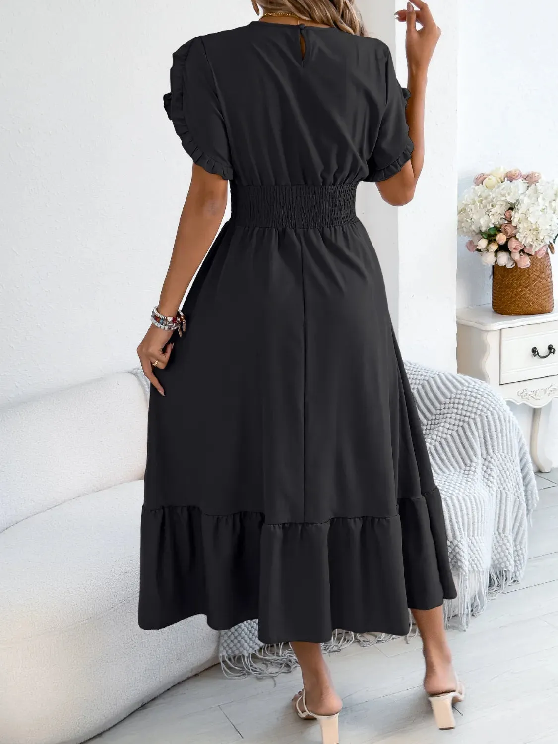 Smocked Frill Round Neck Midi Dress sold by Charming Charlie product image thumbnail 5
