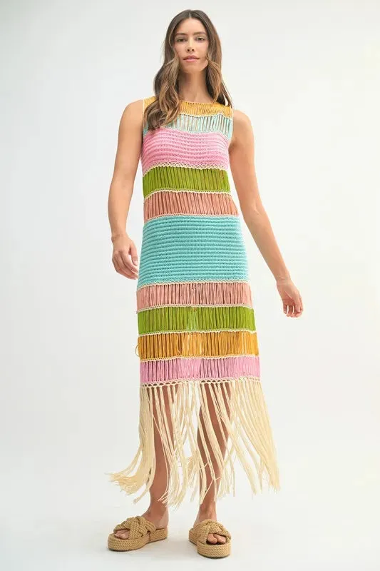 MABLE Multi Color Fringed Crochet Knit Dress sold by Charming Charlie product image thumbnail 5