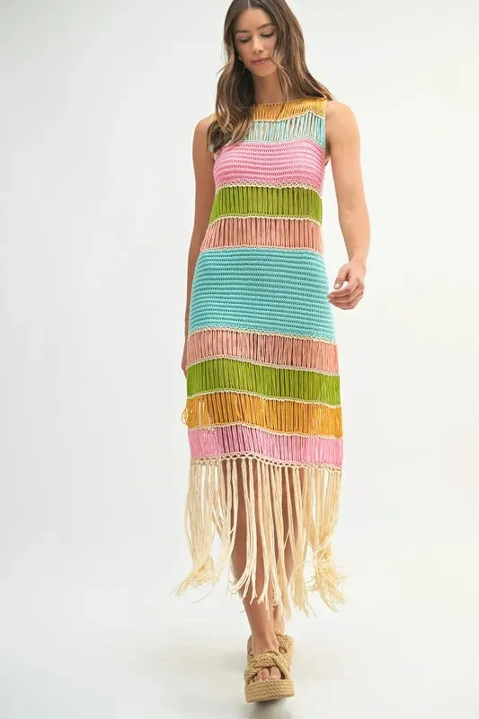 MABLE Multi Color Fringed Crochet Knit Dress sold by Charming Charlie product image thumbnail 3