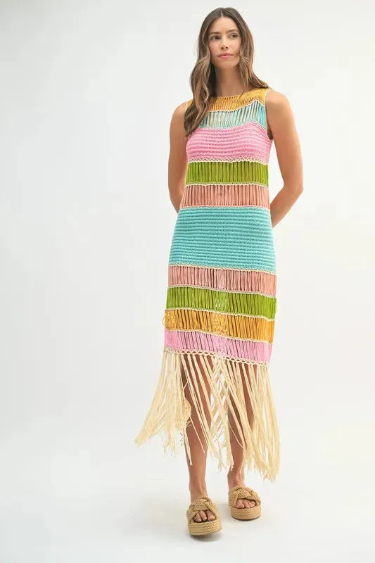 MABLE Multi Color Fringed Crochet Knit Dress sold by Charming Charlie product image thumbnail 2