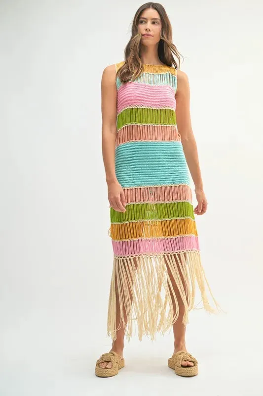 MABLE Multi Color Fringed Crochet Knit Dress sold by Charming Charlie product image thumbnail 4