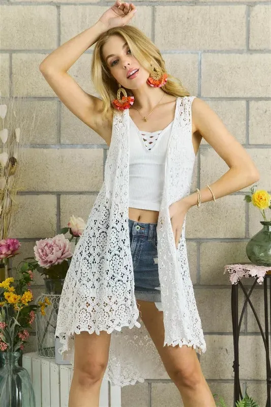 ADORA High-Low Crochet Open Front Knit Cover Up sold by Charming Charlie