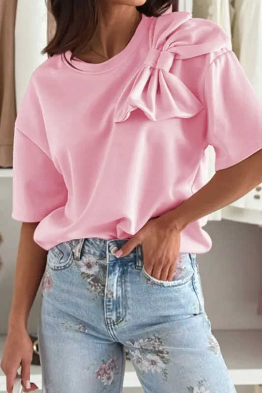 Bow Round Neck Short Sleeve T-Shirt sold by Charming Charlie