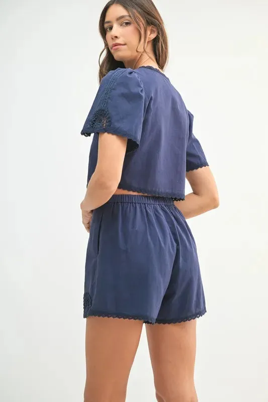 MABLE Crochet Lace Detail Crop Top and Shorts Set sold by Charming Charlie product image thumbnail 5