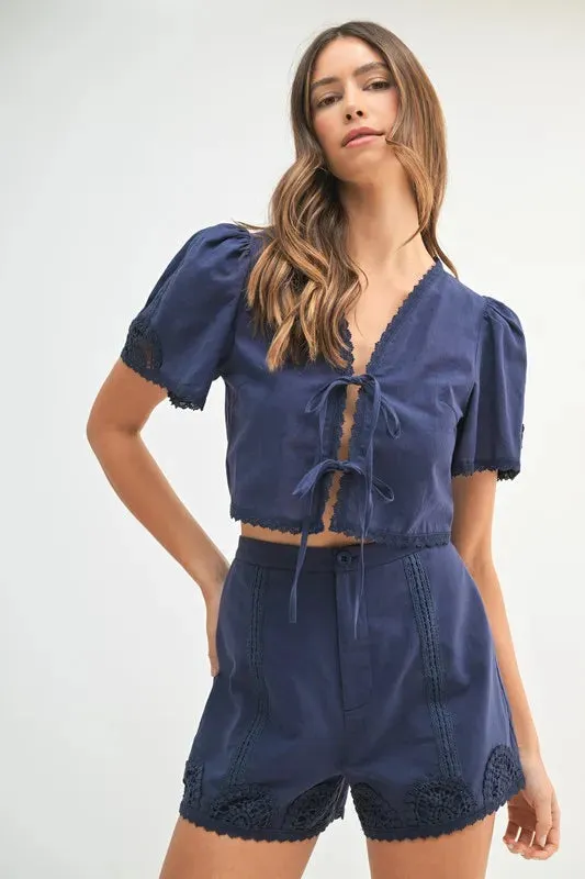 MABLE Crochet Lace Detail Crop Top and Shorts Set sold by Charming Charlie product image thumbnail 3