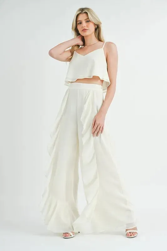 MABLE Crop Cami and Ruffled Wide Leg Pants Set sold by Charming Charlie