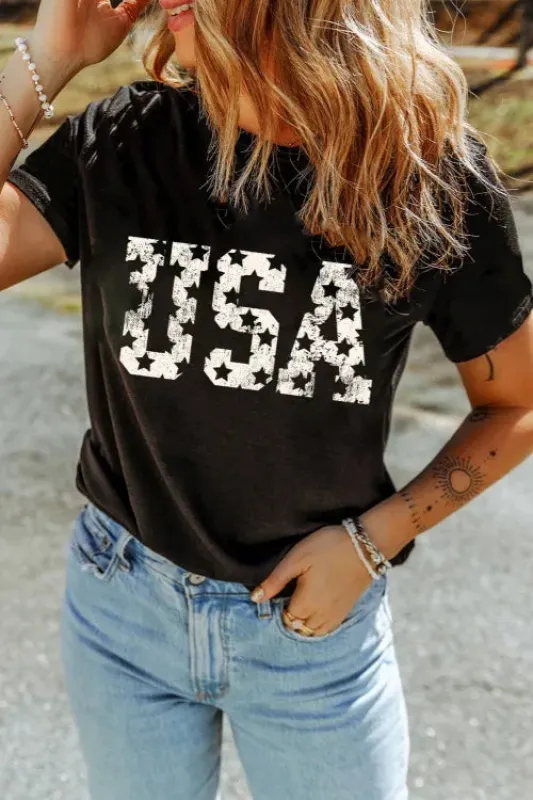 USA Round Neck Short Sleeve T-Shirt sold by Charming Charlie