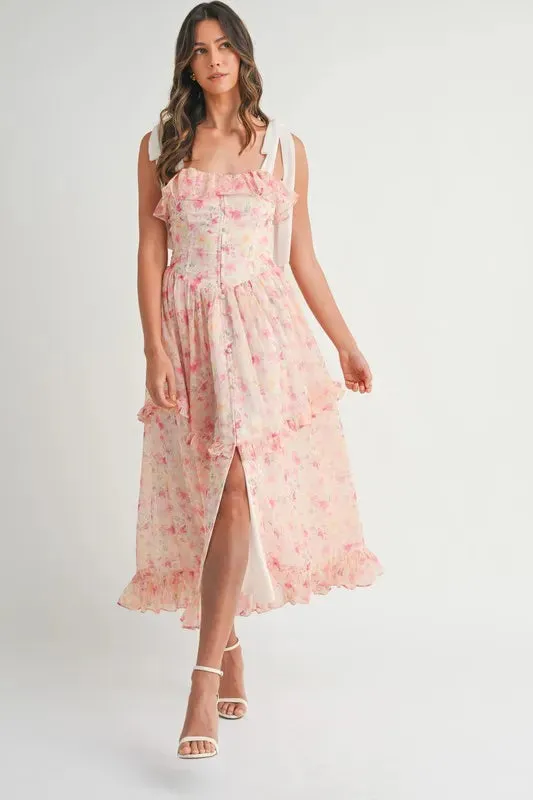 MABLE Floral Printed Shoulder Strap Midi Dress sold by Charming Charlie