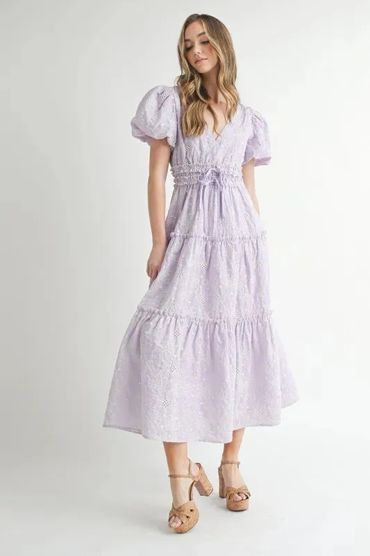 MABLE Eyelet Lace Puff Sleeve V Neck Midi Dress sold by Charming Charlie product image thumbnail 3