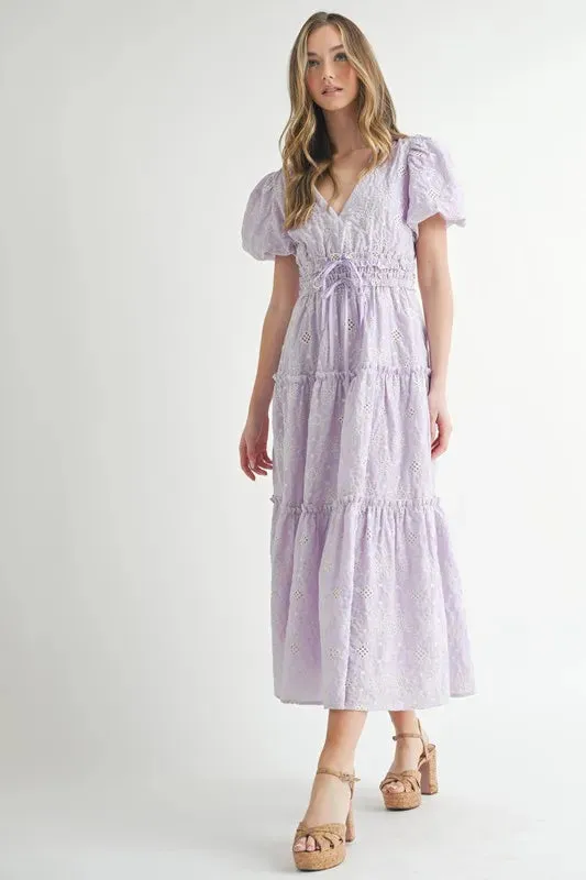 MABLE Eyelet Lace Puff Sleeve V Neck Midi Dress sold by Charming Charlie product image thumbnail 4
