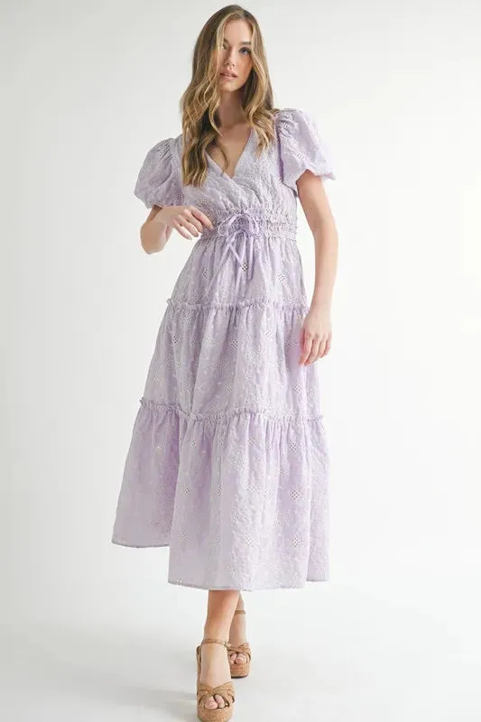MABLE Eyelet Lace Puff Sleeve V Neck Midi Dress sold by Charming Charlie product image thumbnail 5