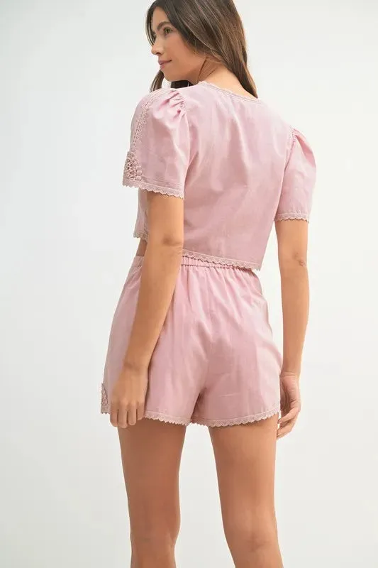 MABLE Crochet Lace Detail Crop Top and Shorts Set sold by Charming Charlie product image thumbnail 3