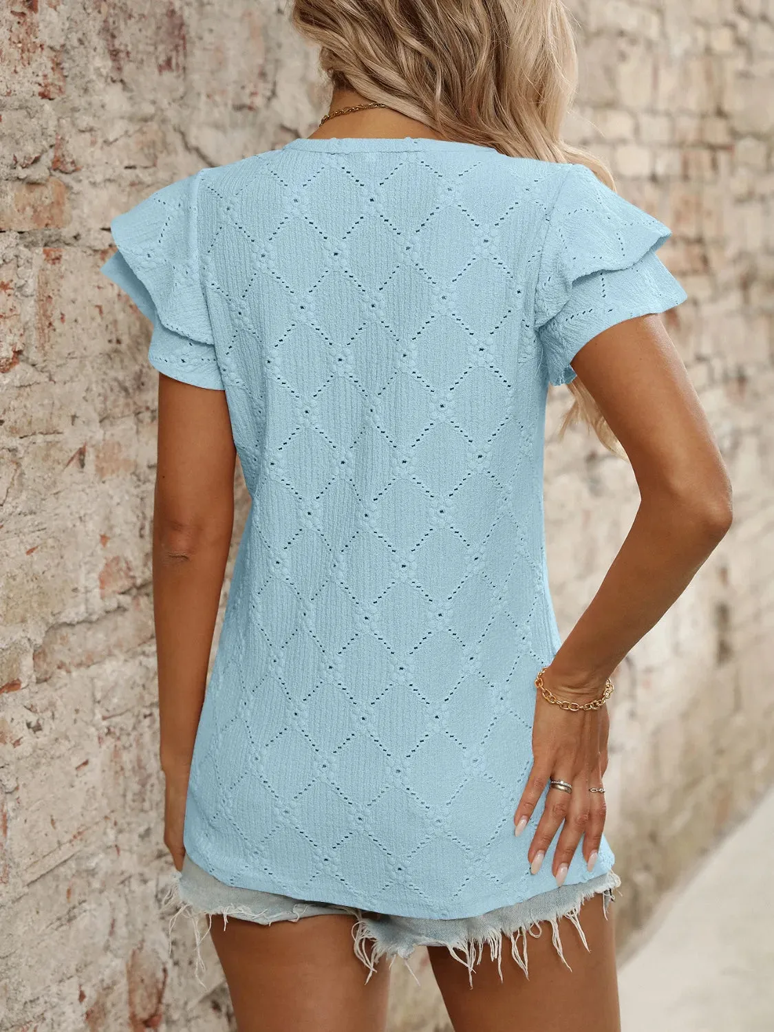 Eyelet V-Neck Ruffled Cap Sleeve Top sold by Charming Charlie product image thumbnail 5