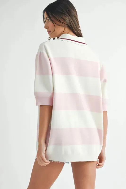 MABLE Oversized Stripe Polo Collar Sweater sold by Charming Charlie product image thumbnail 4