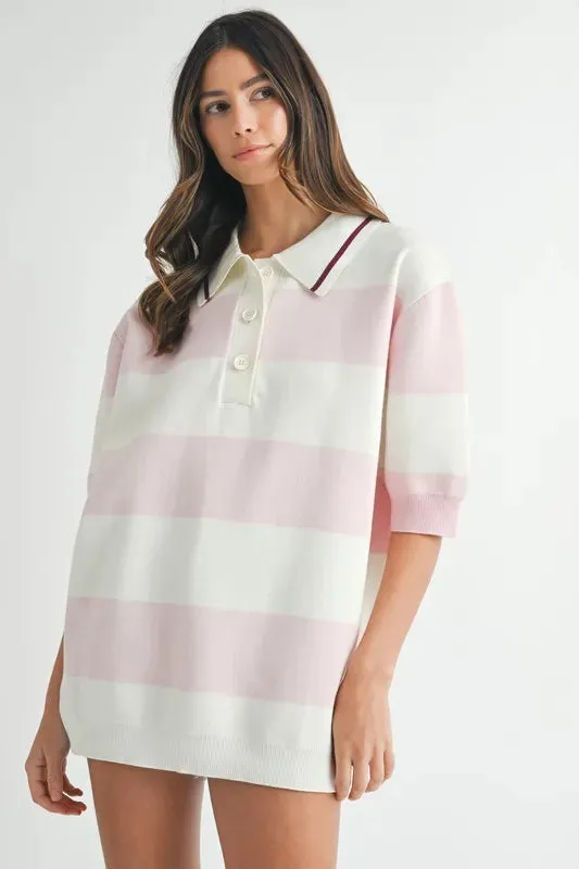 MABLE Oversized Stripe Polo Collar Sweater sold by Charming Charlie product image thumbnail 2