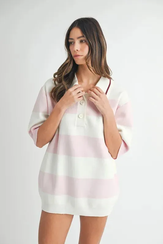MABLE Oversized Stripe Polo Collar Sweater sold by Charming Charlie product image thumbnail 3