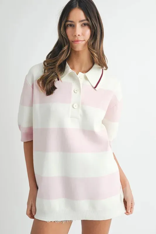 MABLE Oversized Stripe Polo Collar Sweater sold by Charming Charlie