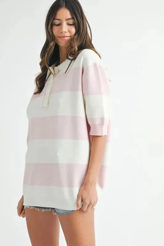 MABLE Oversized Stripe Polo Collar Sweater sold by Charming Charlie product image thumbnail 5